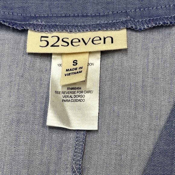 52Seven Dress Womens S Blue Cotton Button Down Chambray Tiered Maxi Western - Picture 7 of 9